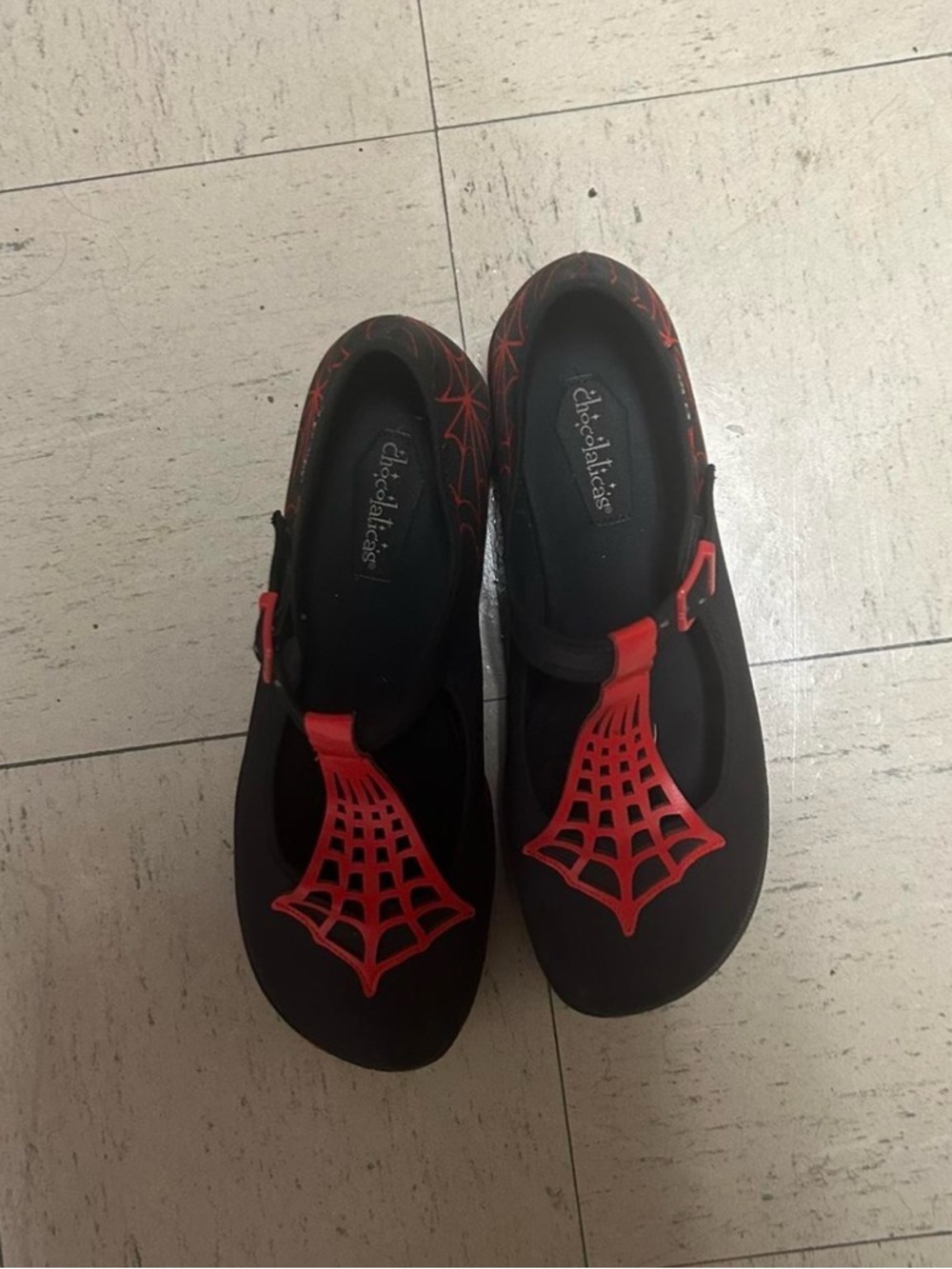 Chocolaticas Black & Red Spider Web Mary Jane Platforms